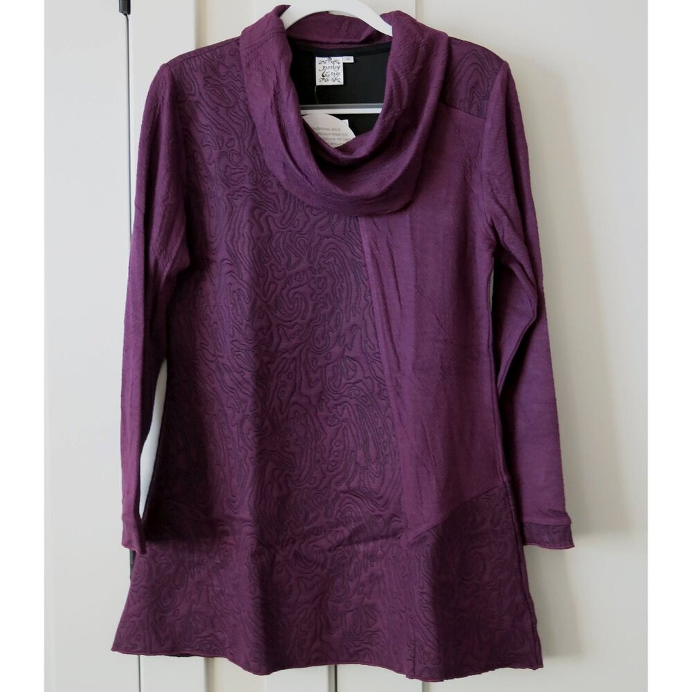 NWT Parsley & Sage Women's Purple Cowl Neck Stretch Mixed Knit Tunic - M